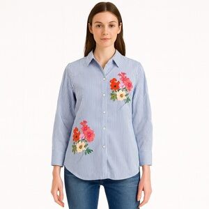 Joie Floral Pinstripe Button-Down Blouse